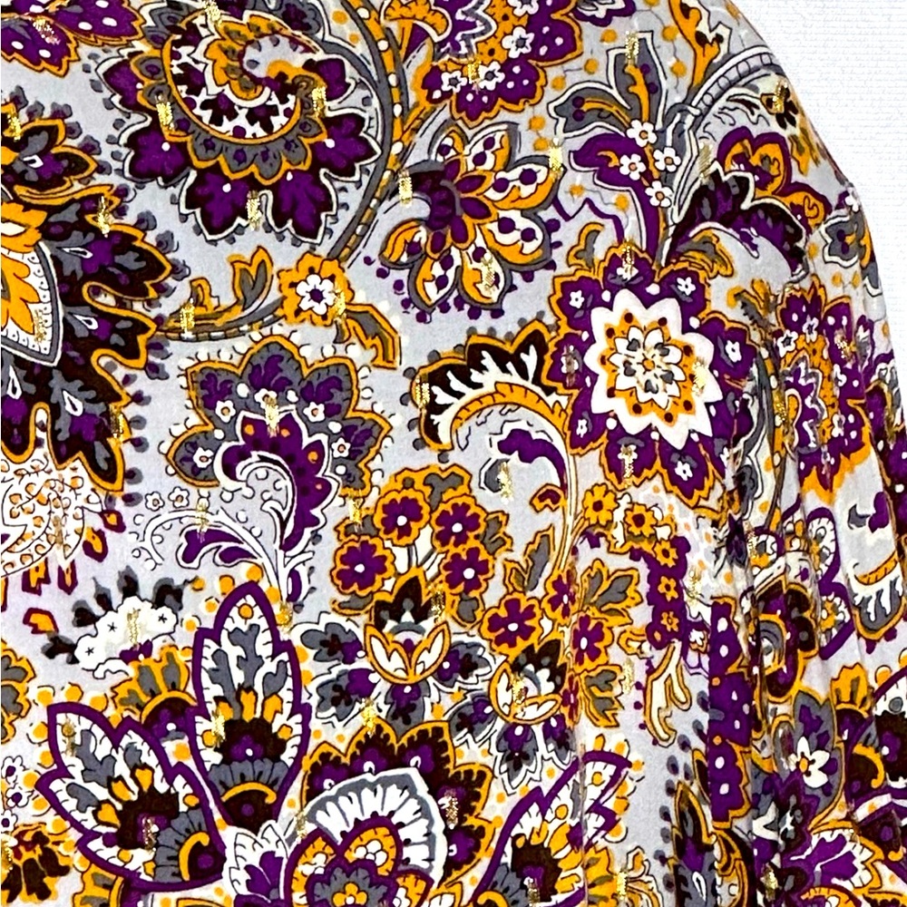 Soft Surroundings Blouse‎ Purple Paisley Floral Gold Metallic Floral Boho Sz XL - Picture 8 of 11